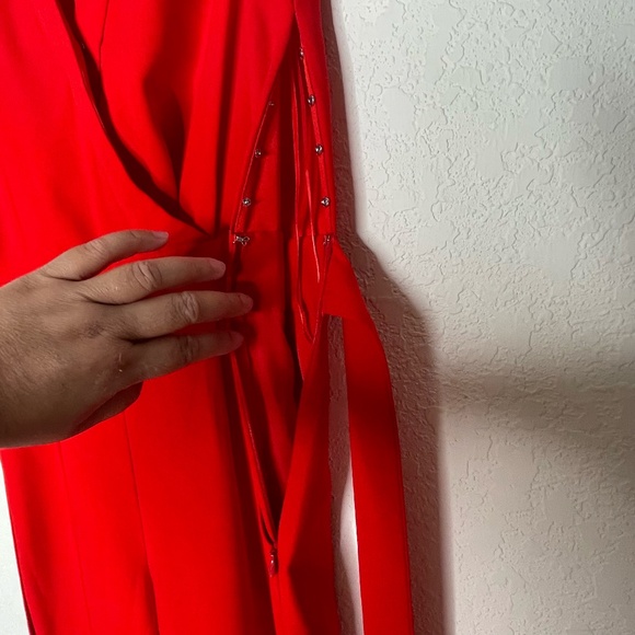 Diane Von Furstenberg Sleeveless Wide Leg Tie Waist Jumpsuit Size 0 Red - Picture 12 of 16